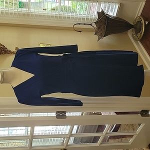 Ann Taylor navy blue wrap dress 3/4 sleeve tie waist v neck A line skirt…4 EUC